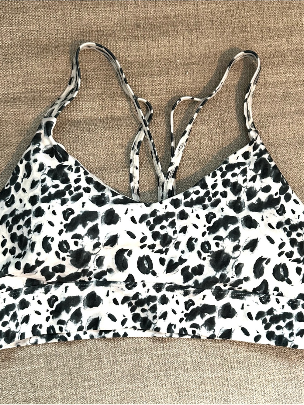Marika Black and White Leopard Print Strappy Sports Bra